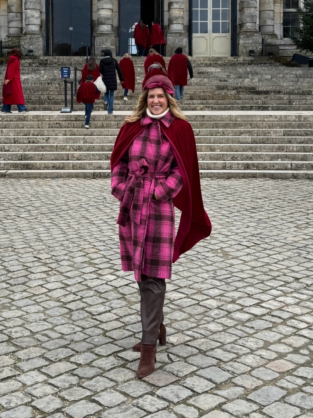 Noize Hot Pink Plaid Trench Coat